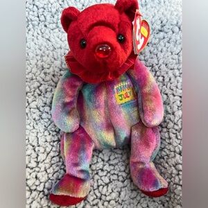 Ty Beanie Babies Red and Multicolor Bear, “July”